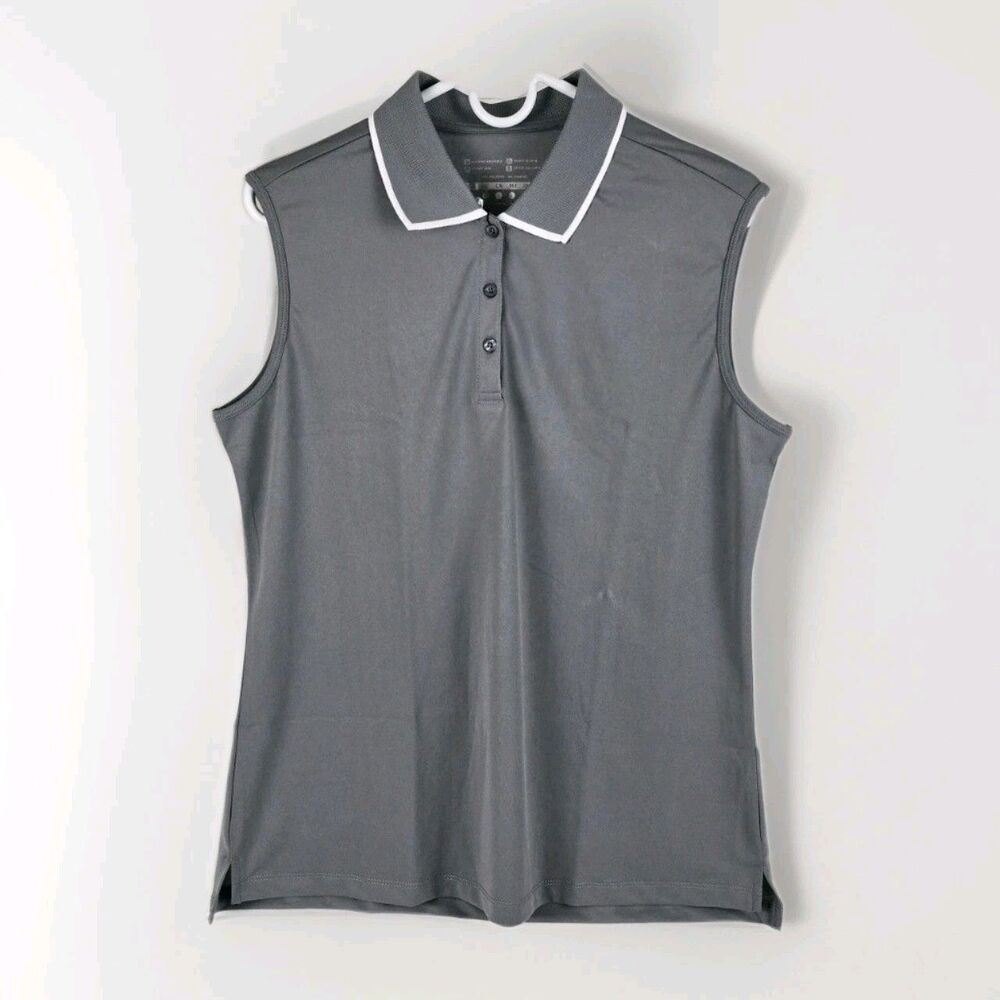 Hiverlay Sleeveless Polo Shirt Women' Large Gray and White Performance Fabric